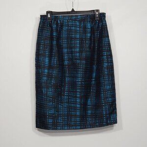 Unbranded  Teal Blue & Black Abstract Lines Pattern Pencil Skirt Women's Size 10
